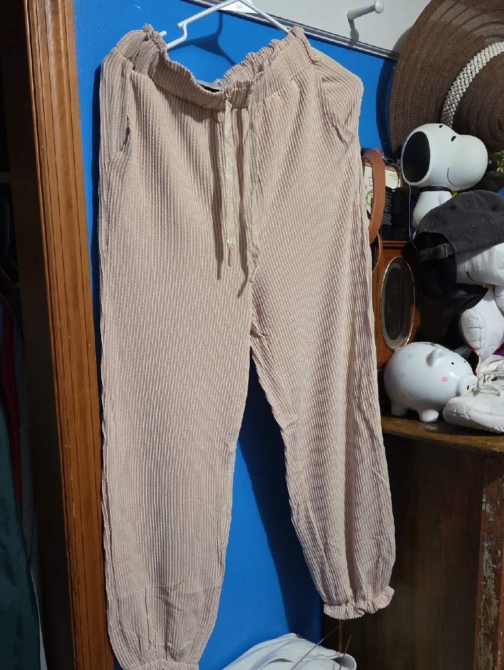 Beige Drawstring Corduroy Jogger Pants